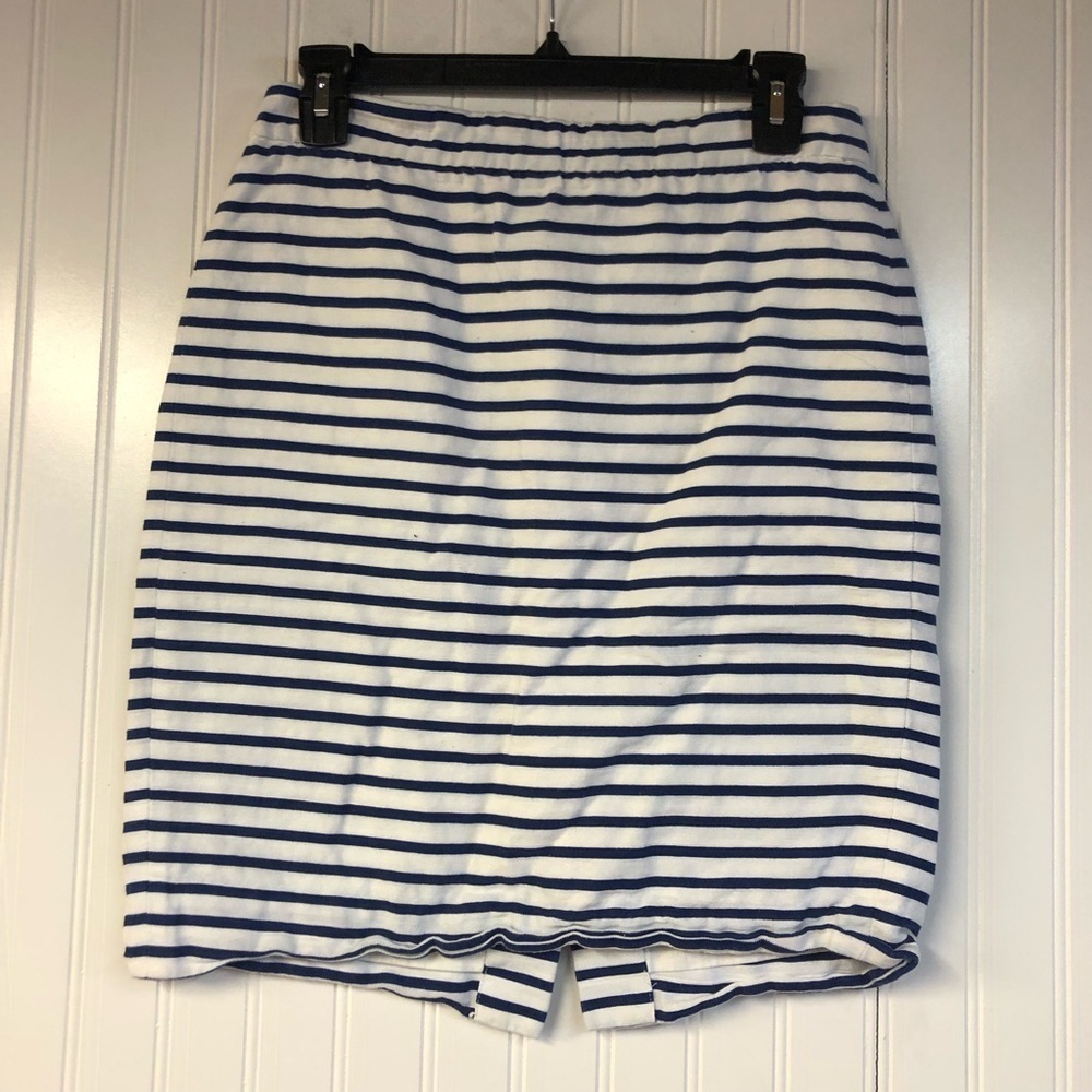 J Crew ‘The Pencil Skirt’ Navy and White Striped Skirt Size 4 Back Zip